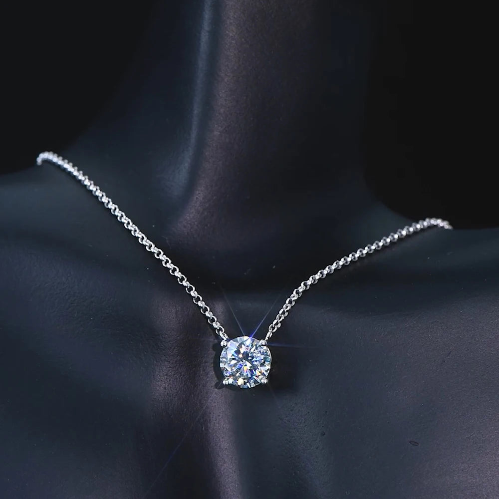 1CT 2CT 3CT D VVS1 Moissanite Pendant Necklace Sterling Silver Chain
