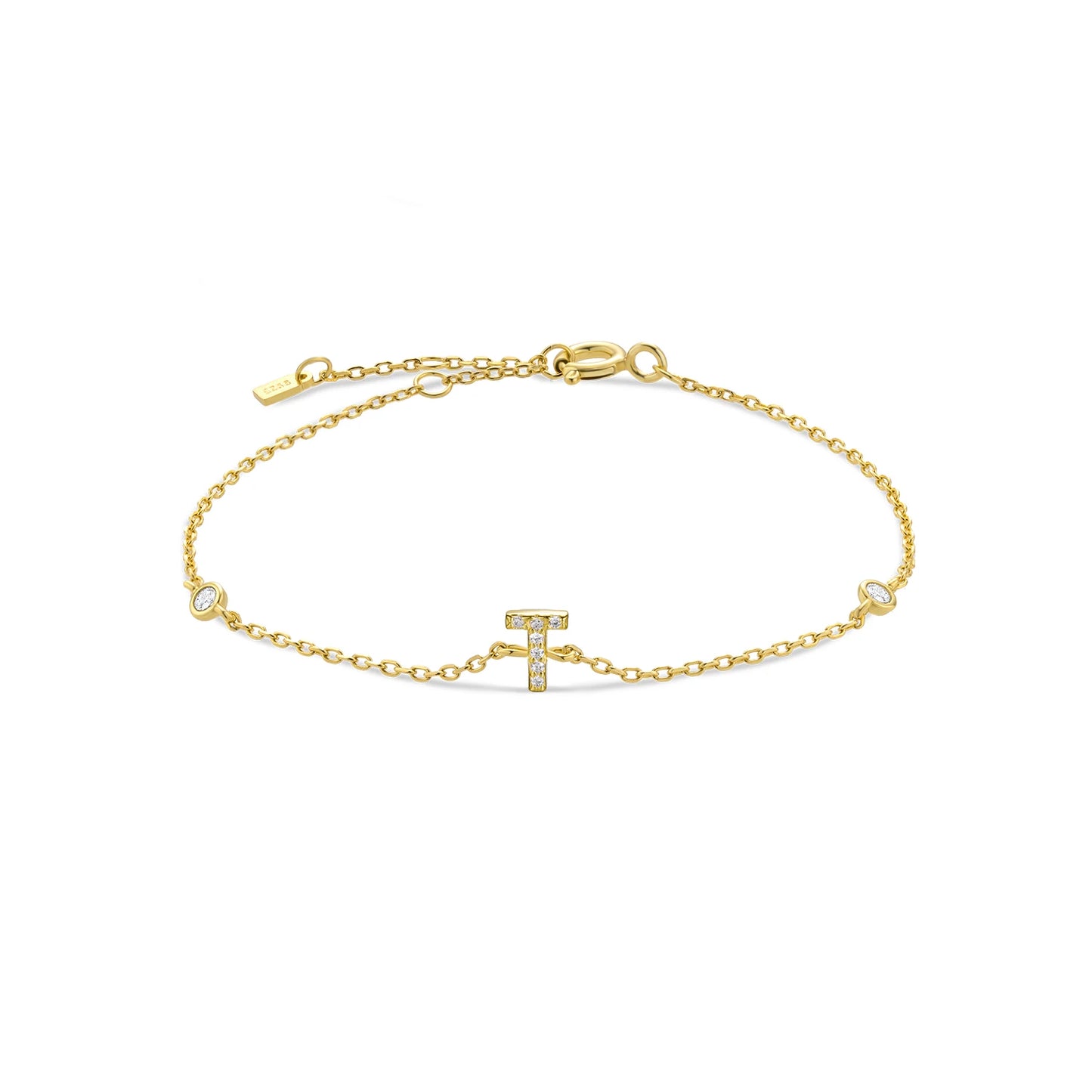 Sterling Silver Alphabet Monogram Letter A - Z Initial Charm Chain Bracelet
