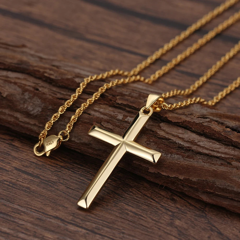 925 Sterling Silver Simple Cross Pendant for Women Men Pure Silver Fashion Christian Religious Jewelry