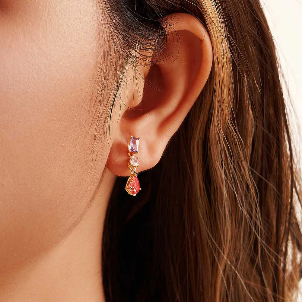 Sterling Silver Earrings for Women Light Amethyst CZ Teardrop Earrings