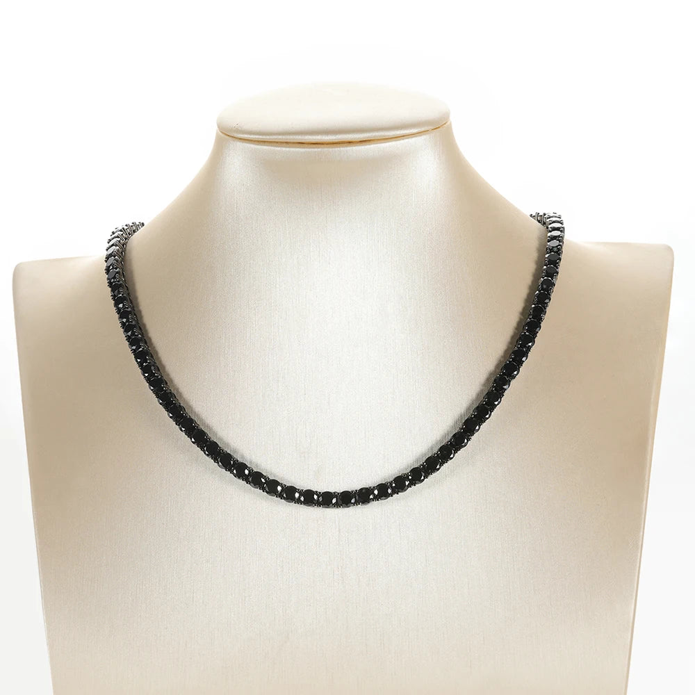 Black Moissanite Tennis Necklace Sterling Silver Gold Plated Unisex