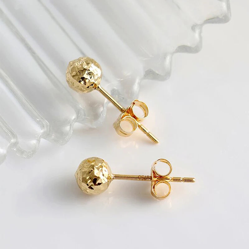 Real 18K Gold Ball Stud Earrings Pure Solid AU750 Gold Bead Earring for Women Gold Jewellery