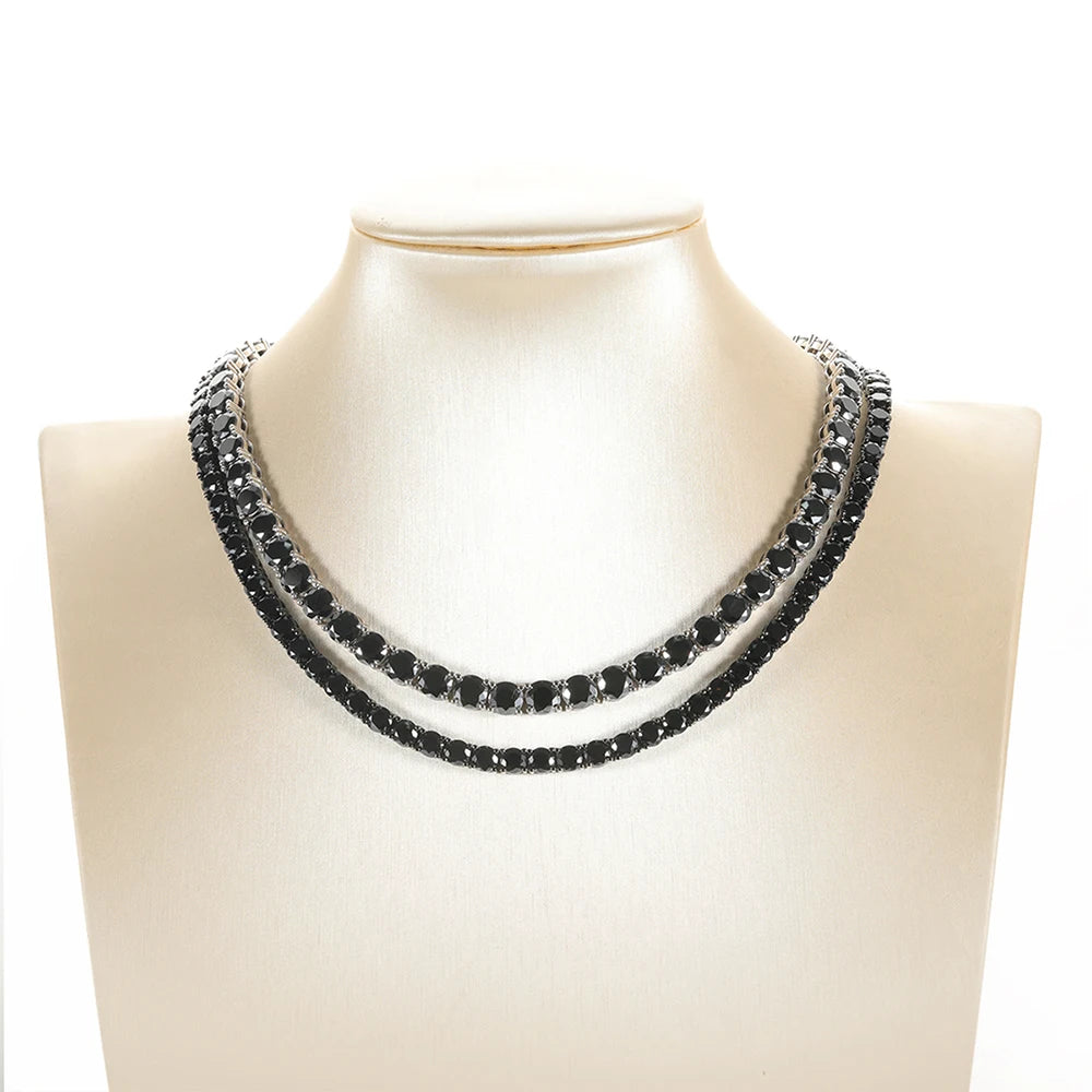 Black Moissanite Tennis Necklace Sterling Silver Gold Plated Unisex