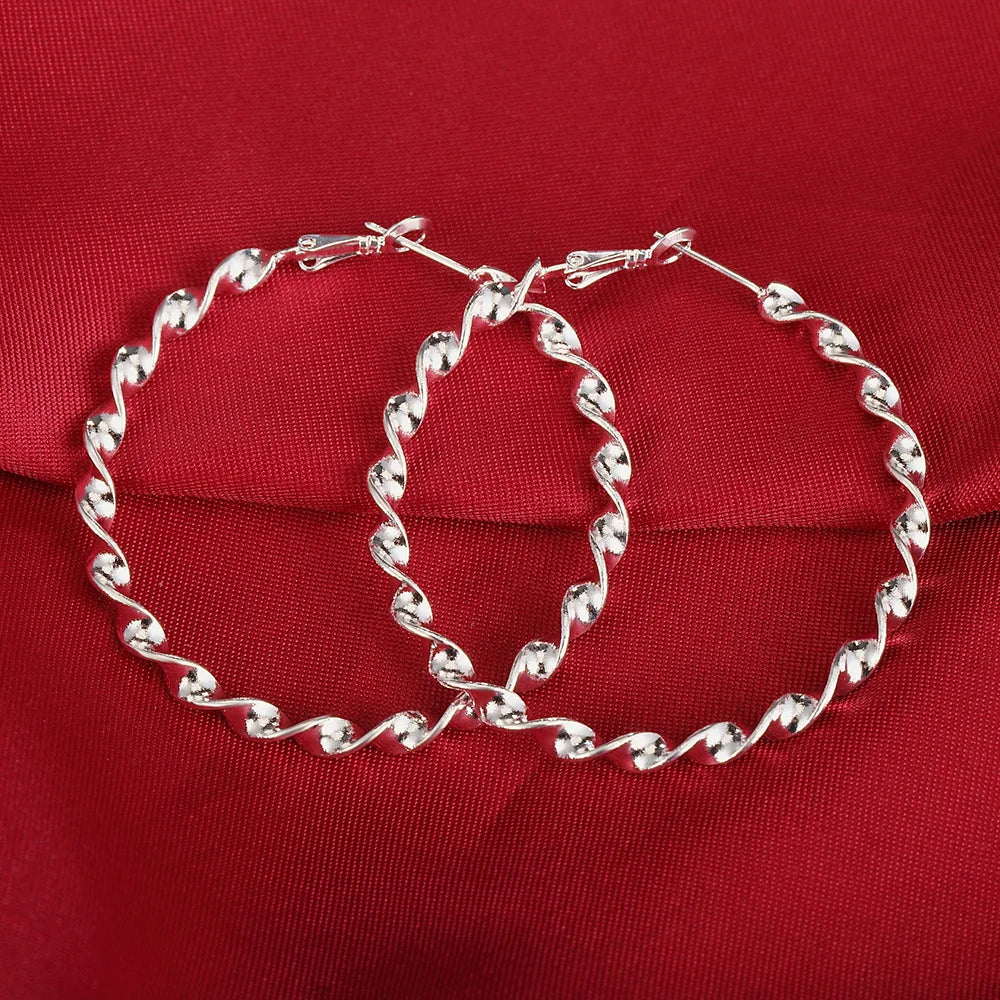 925 Sterling Silver Beautiful 5cm circle Earrings for Women Jewelry