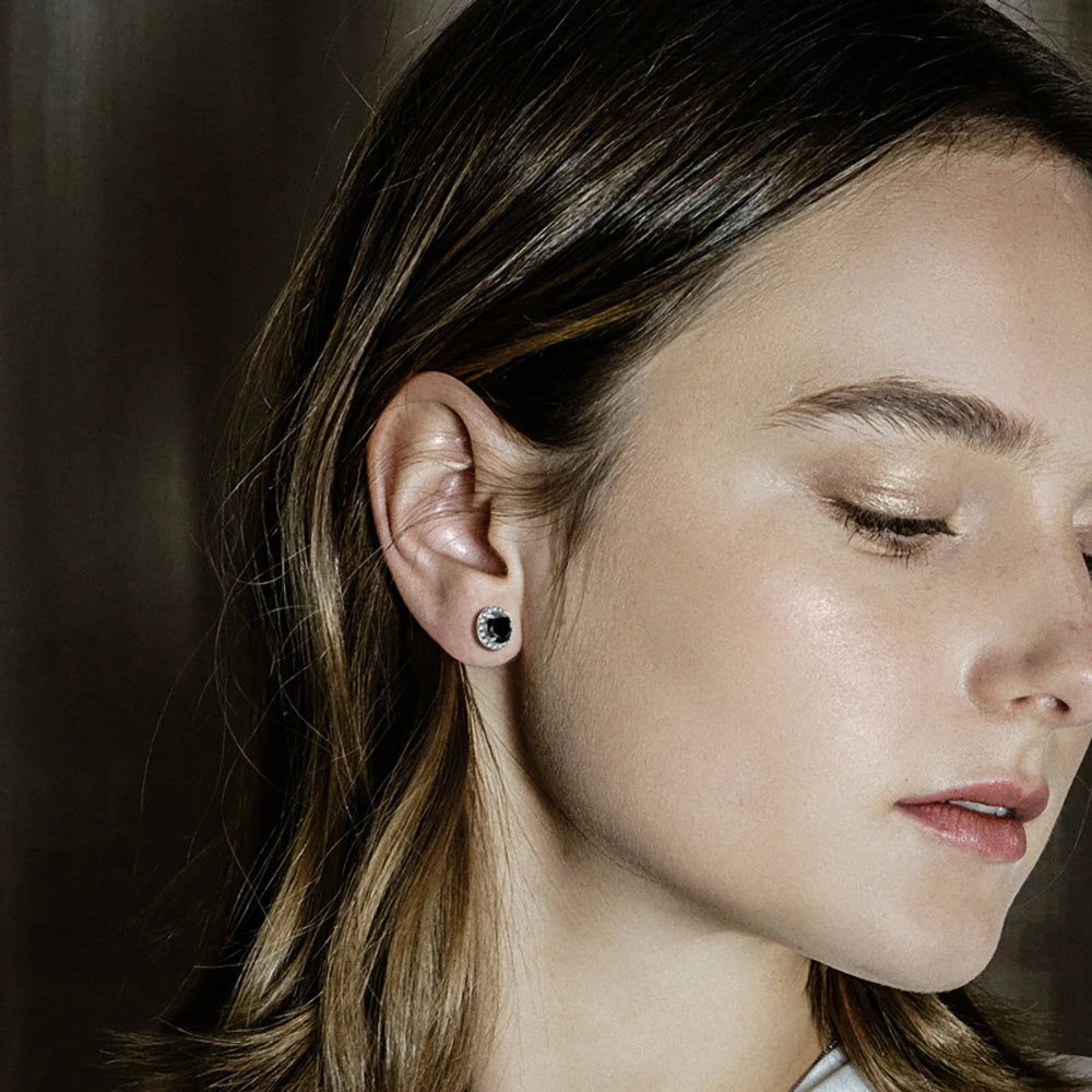Sterling Silver Stud Ear Inlaid 1.6 Carat Black Moissanite Earrings
