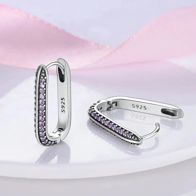 Sterling Silver Hoop/Huggie CZ Zircon Earrings Fine Jewelry