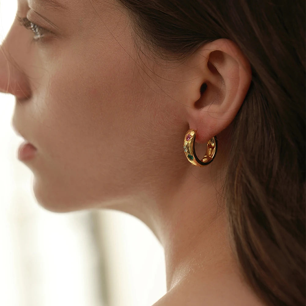 Stainless Steel Hoops Multiply Colours Gem Earrings Shiny Glossy Jewelry