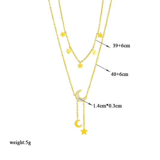 Stainless Steel Star Moon Long Pendant Necklace For Women New Fashion Girls Multilayer Clavicle Chain Jewelry