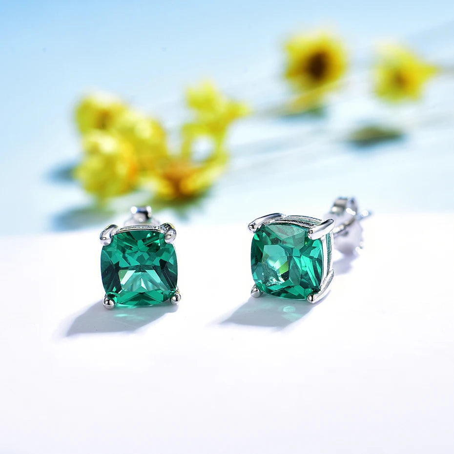 Sterling Silver Gemstone Tanzanite Emerald Morganite Aquamarine Ruby Sapphire Stud Earrings for Women