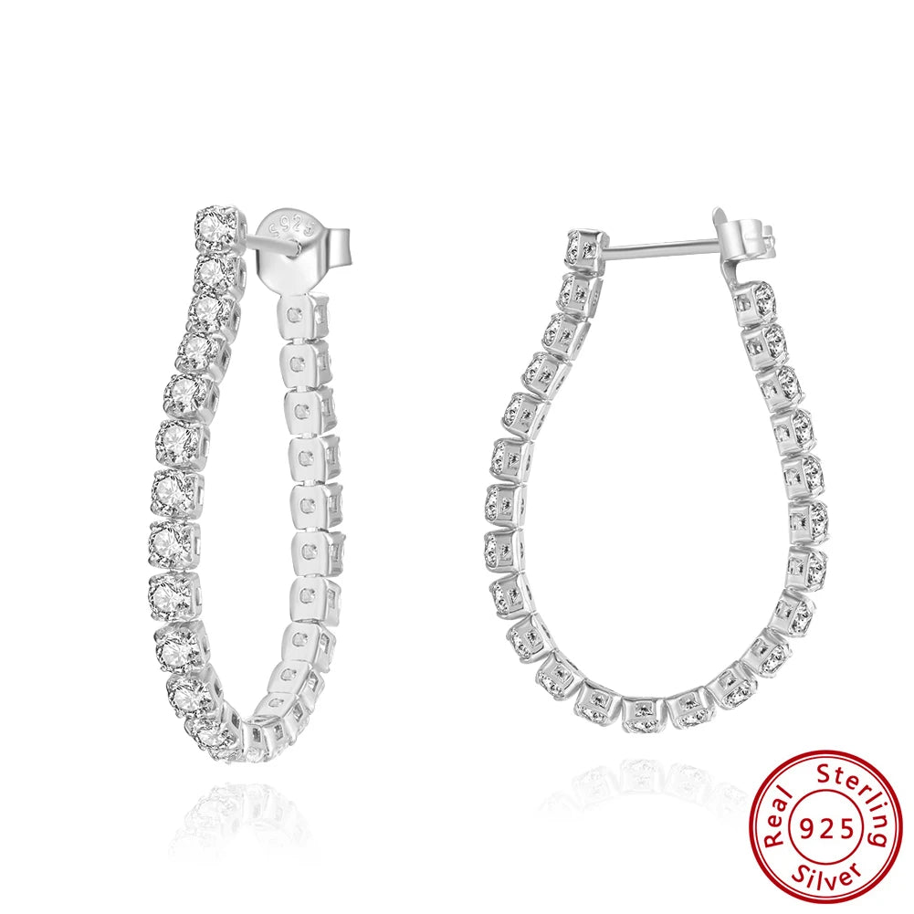 Round Cut CZ Tennis Chain hoop Earrings