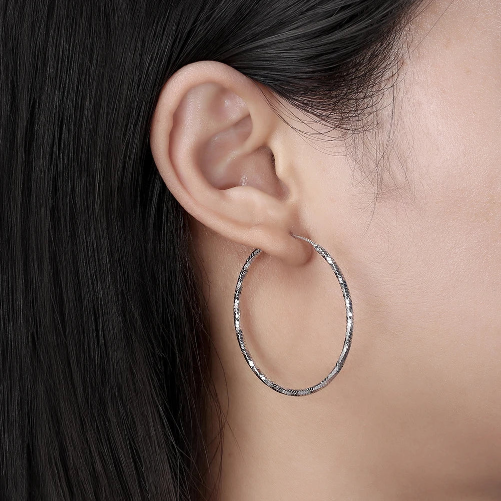925 Sterling Silver Big Round Earings Fashion Brief Geometric Hoop Earrings for Women Girls Jewelry