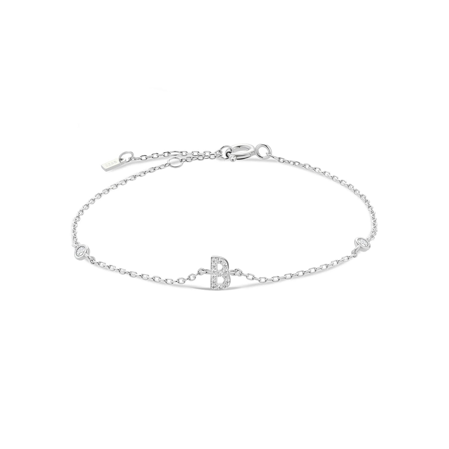 Sterling Silver Alphabet Monogram Letter A - Z Initial Charm Chain Bracelet