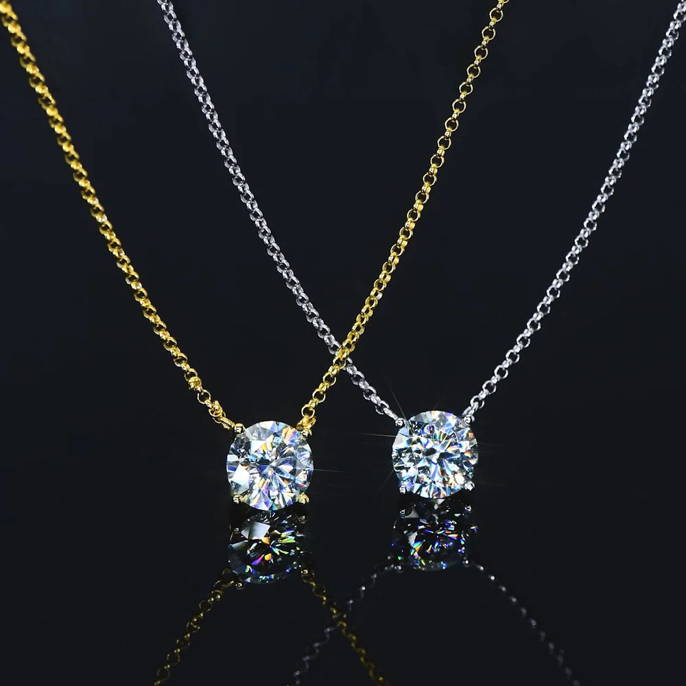 1CT 2CT 3CT D VVS1 Moissanite Pendant Necklace Sterling Silver Chain