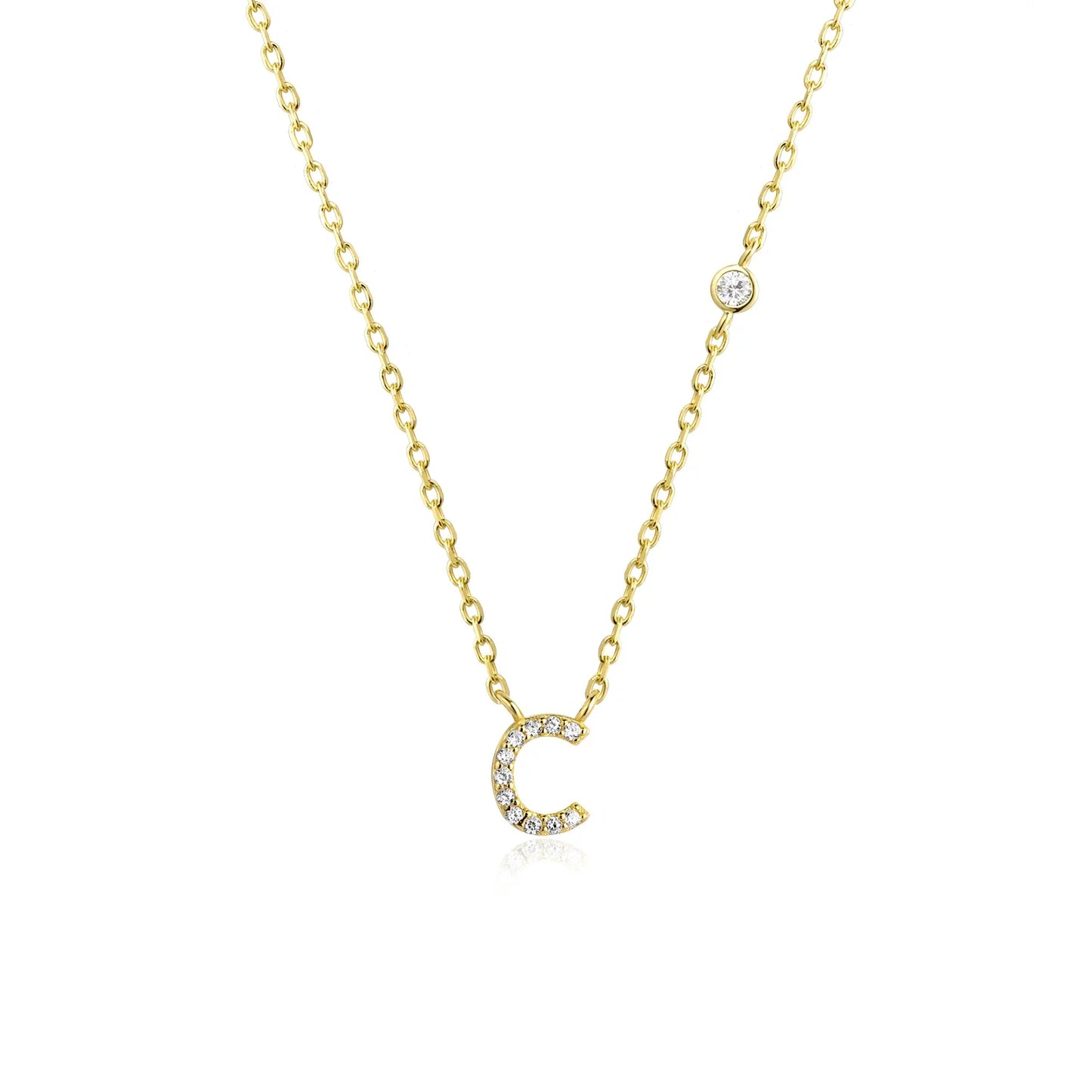 Sterling Silver Letters A- Z Zircon CZ Pendant Monogram Necklace