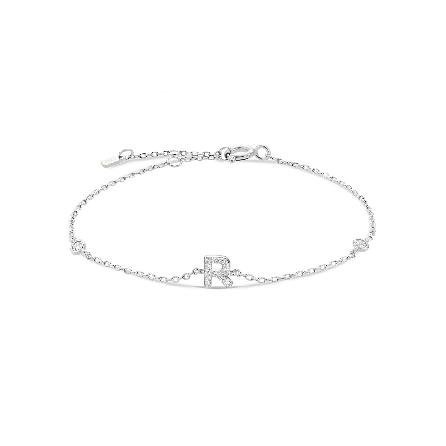 Sterling Silver Alphabet Monogram Letter A - Z Initial Charm Chain Bracelet