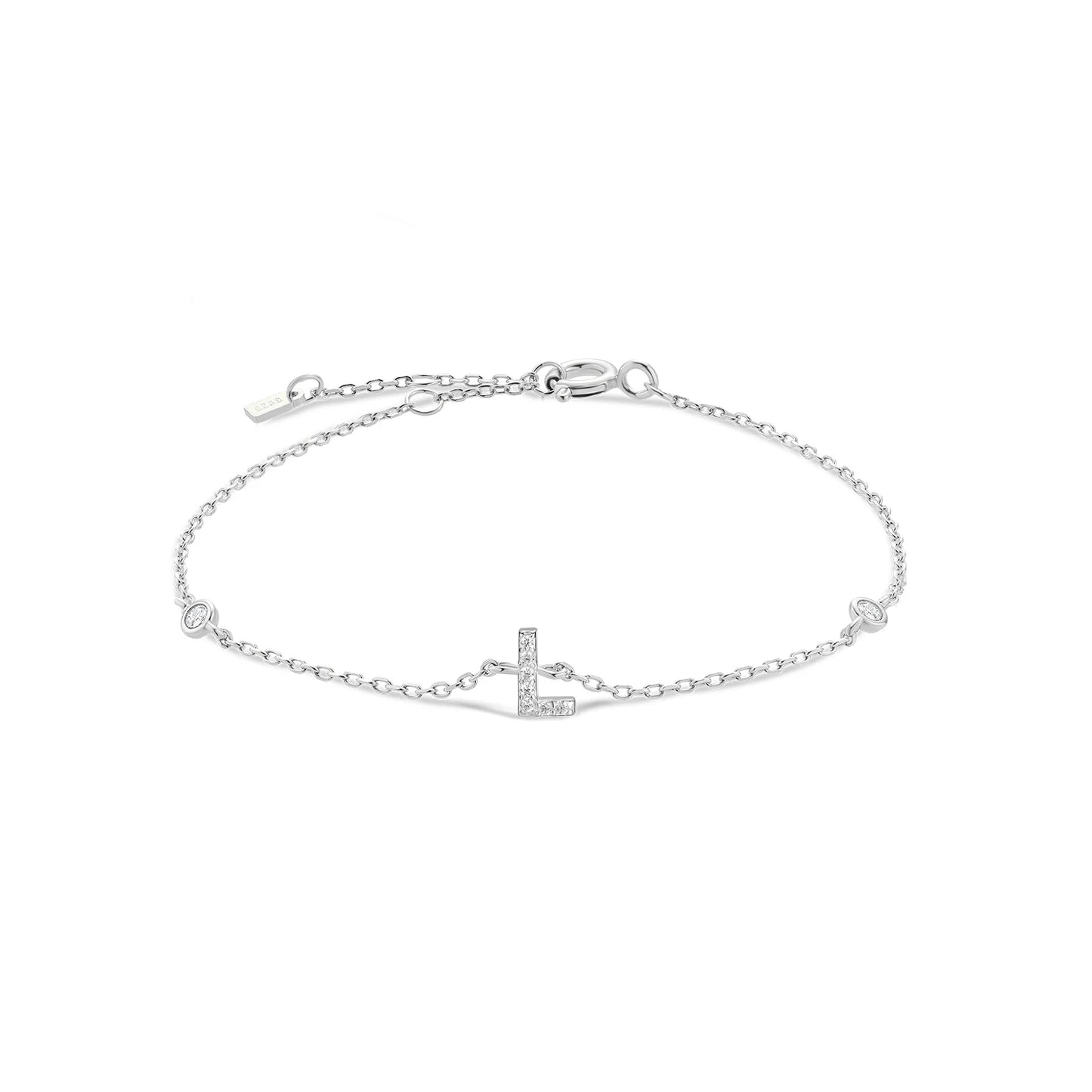 Sterling Silver Alphabet Monogram Letter A - Z Initial Charm Chain Bracelet