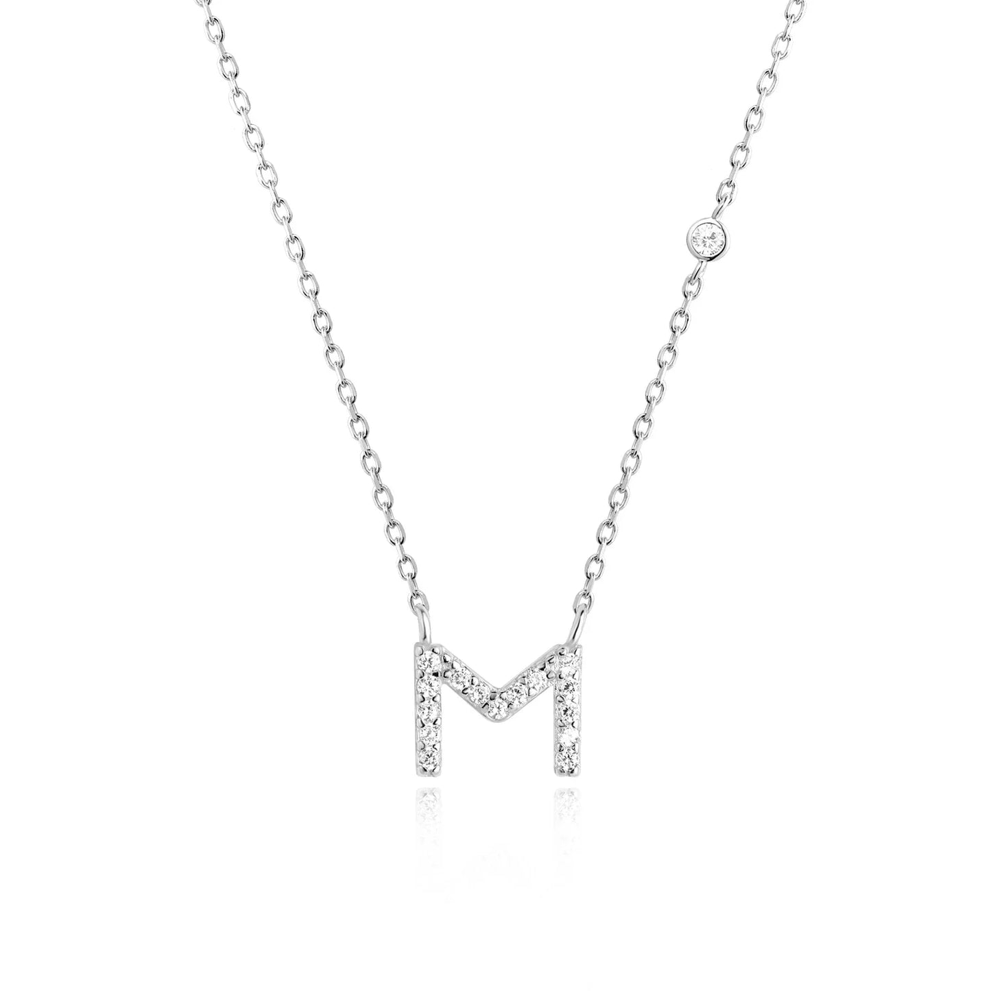 Sterling Silver Letters A- Z Zircon CZ Pendant Monogram Necklace