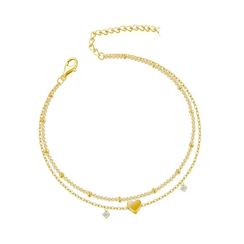Dainty Gold Plated Layered CZ Anklets