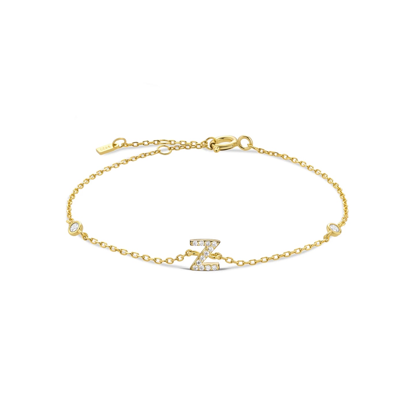 Sterling Silver Alphabet Monogram Letter A - Z Initial Charm Chain Bracelet