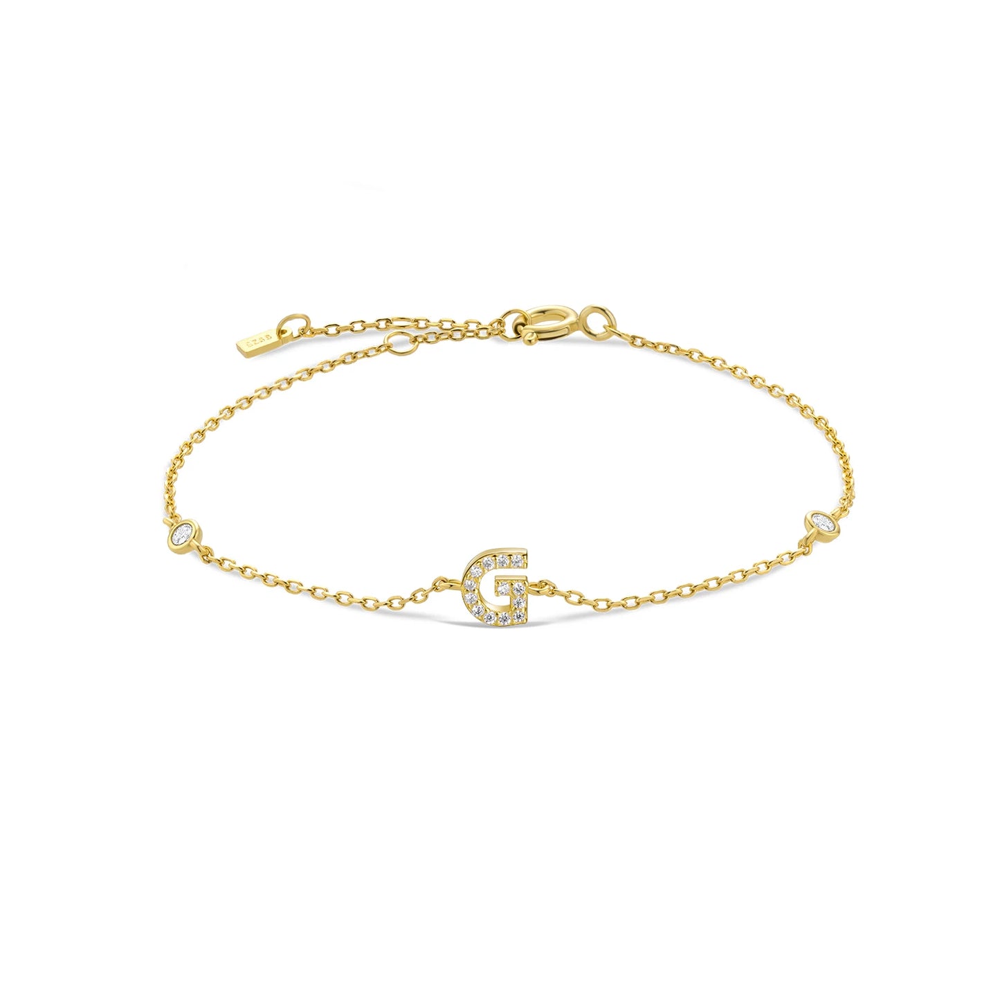 Sterling Silver Alphabet Monogram Letter A - Z Initial Charm Chain Bracelet