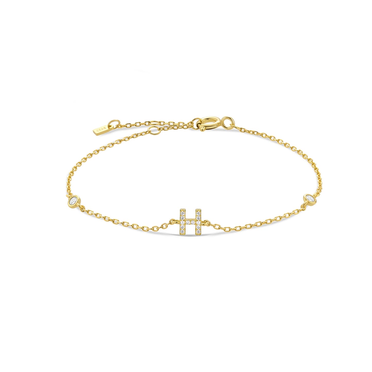 Sterling Silver Alphabet Monogram Letter A - Z Initial Charm Chain Bracelet