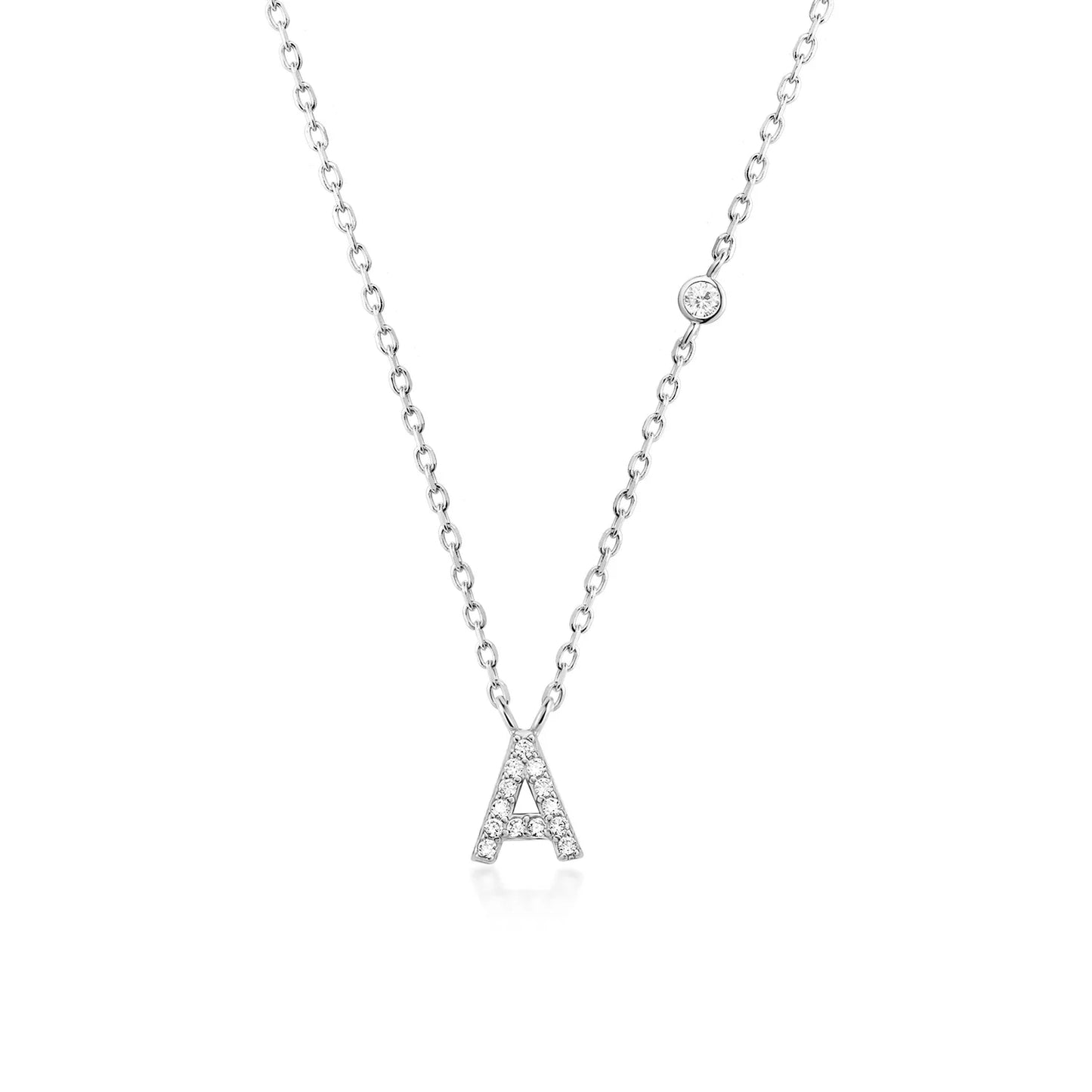 Sterling Silver Letters A- Z Zircon CZ Pendant Monogram Necklace