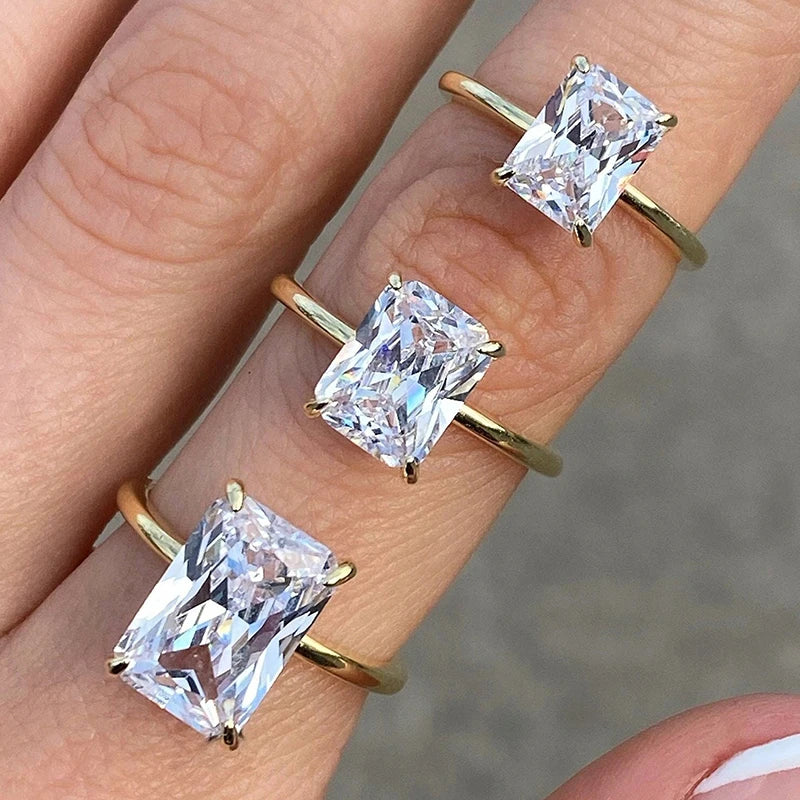 Radiant Cut 1-3ct Moissanite Engagement Solitaire Metal Sterling Silver & Gold Plated Rings