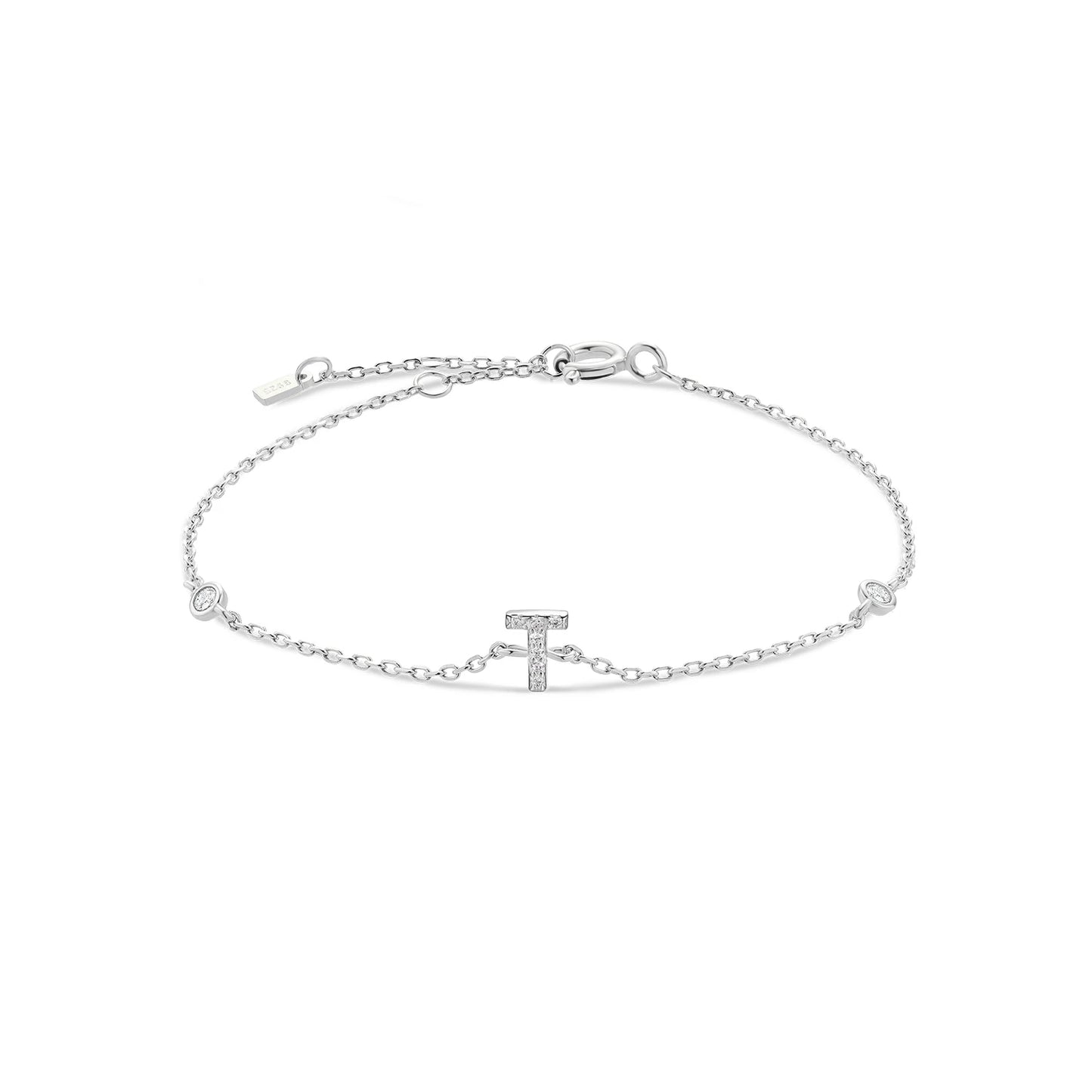 Sterling Silver Alphabet Monogram Letter A - Z Initial Charm Chain Bracelet