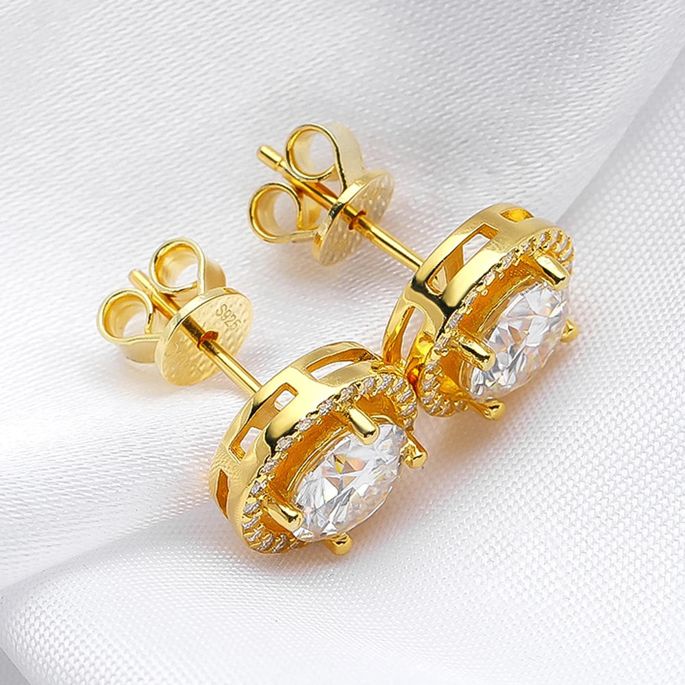 Moissanite Sterling Silver Round Halo Studs Earrings