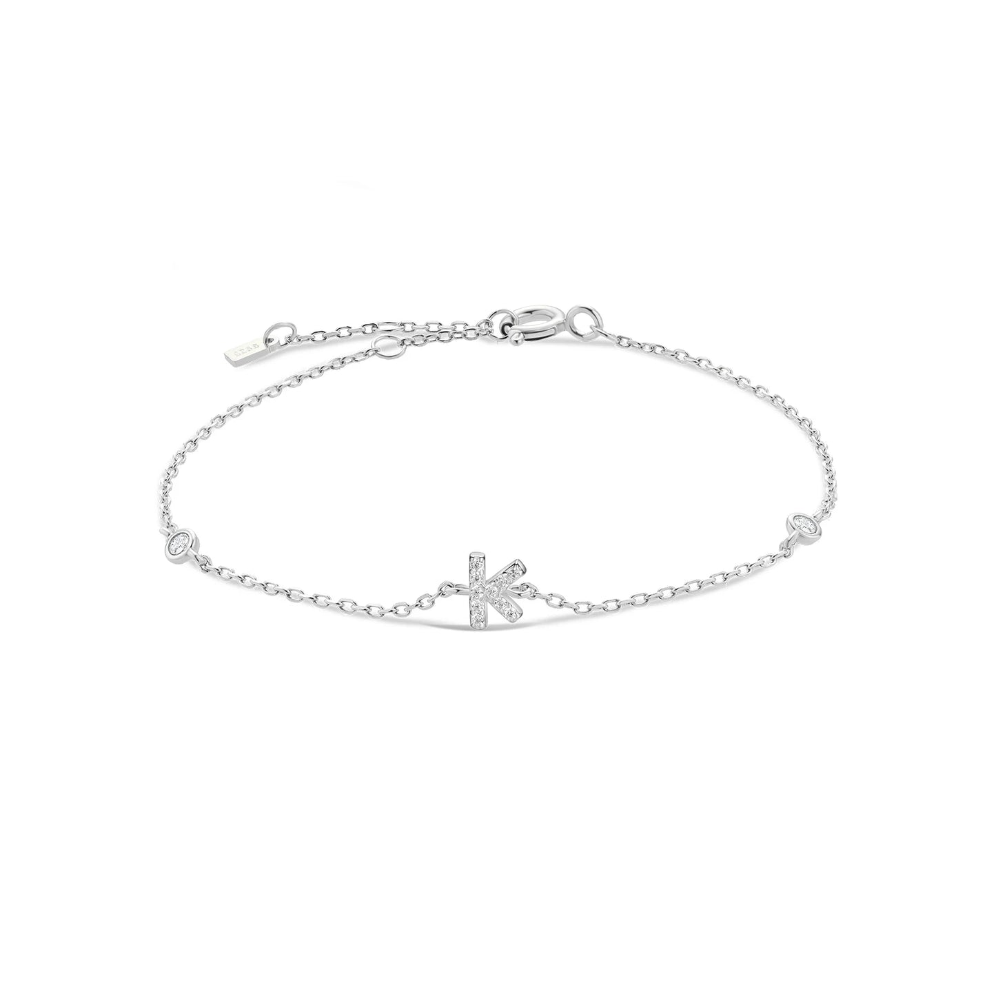 Sterling Silver Alphabet Monogram Letter A - Z Initial Charm Chain Bracelet