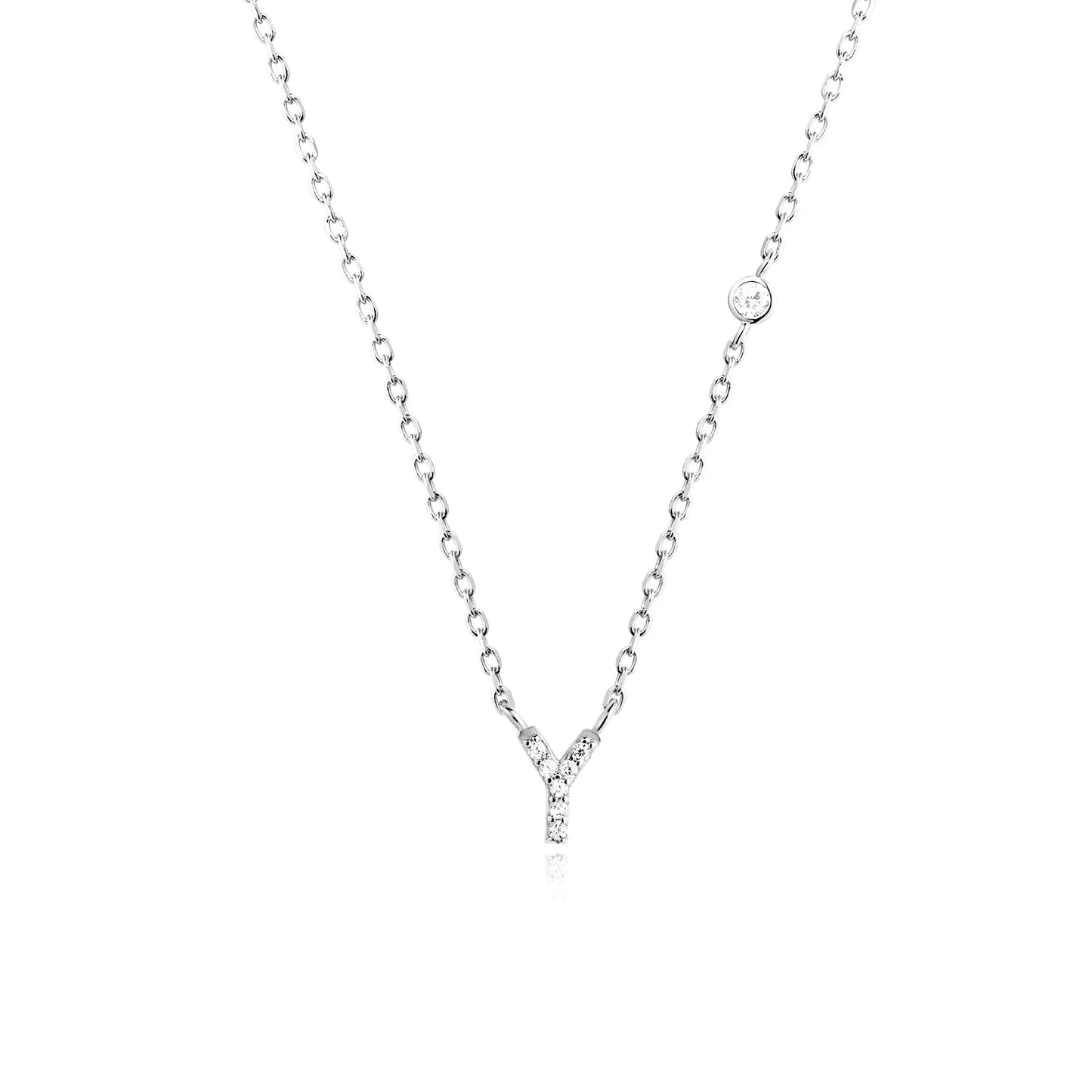 Sterling Silver Letters A- Z Zircon CZ Pendant Monogram Necklace