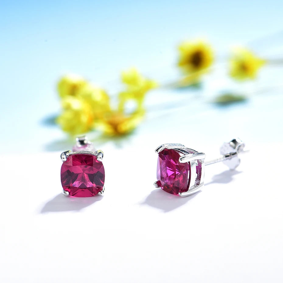 Sterling Silver Gemstone Tanzanite Emerald Morganite Aquamarine Ruby Sapphire Stud Earrings for Women