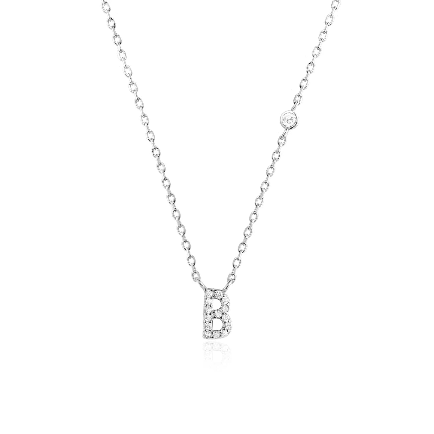 Sterling Silver Letters A- Z Zircon CZ Pendant Monogram Necklace