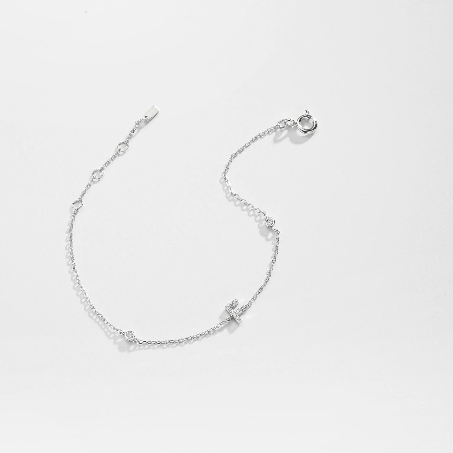 Sterling Silver Alphabet Monogram Letter A - Z Initial Charm Chain Bracelet
