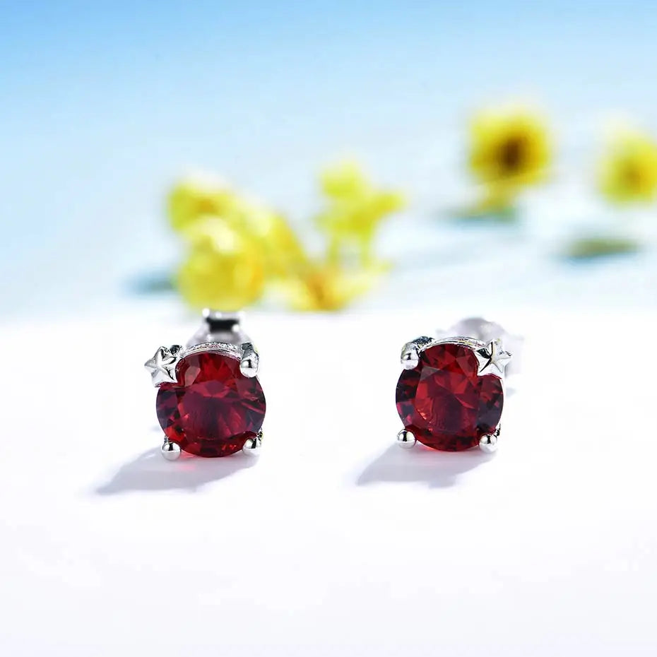Solid 925 Sterling Silver Gemstone Stud Earrings for Women