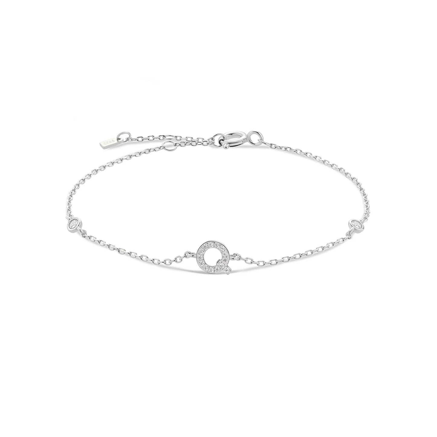 Sterling Silver Alphabet Monogram Letter A - Z Initial Charm Chain Bracelet