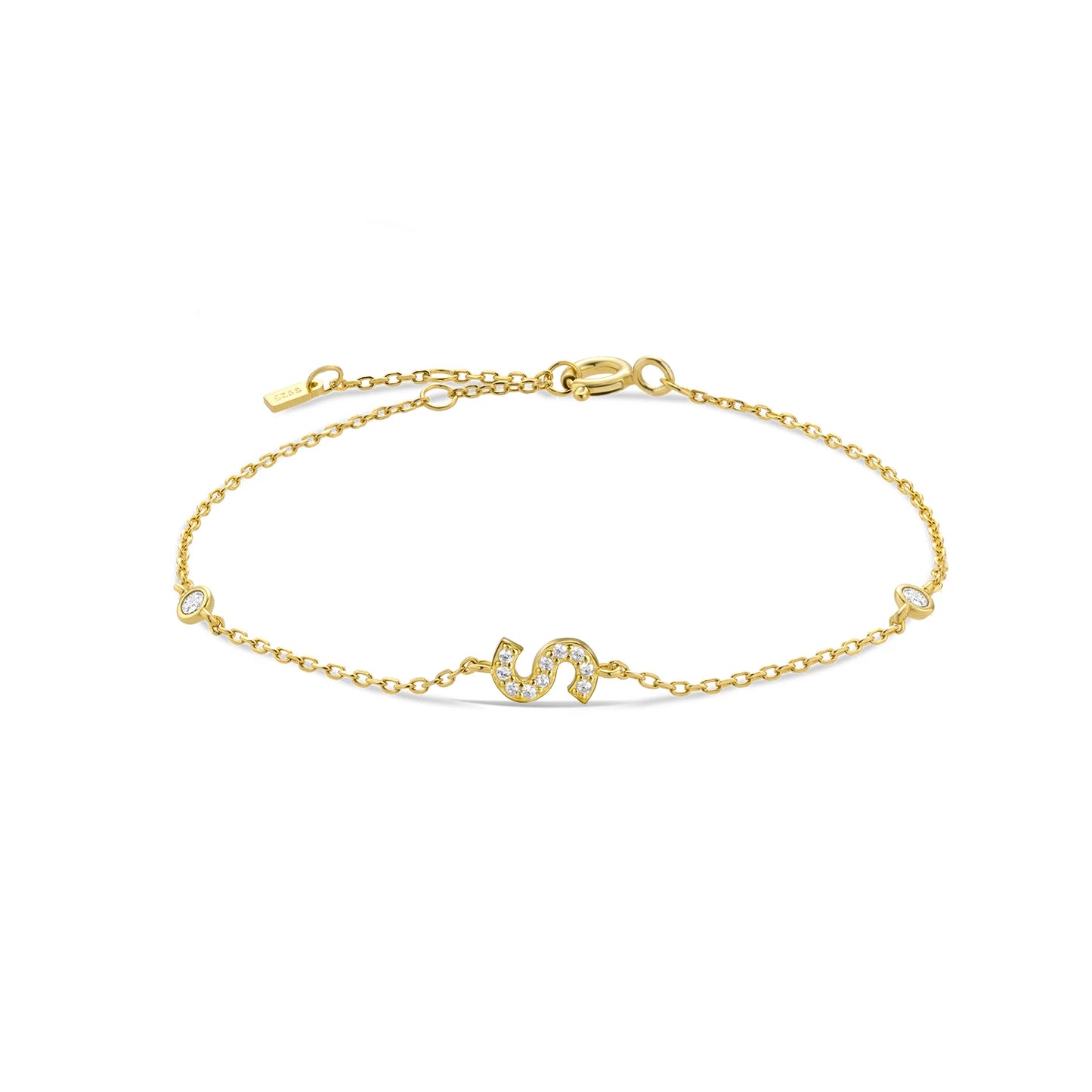 Sterling Silver Alphabet Monogram Letter A - Z Initial Charm Chain Bracelet
