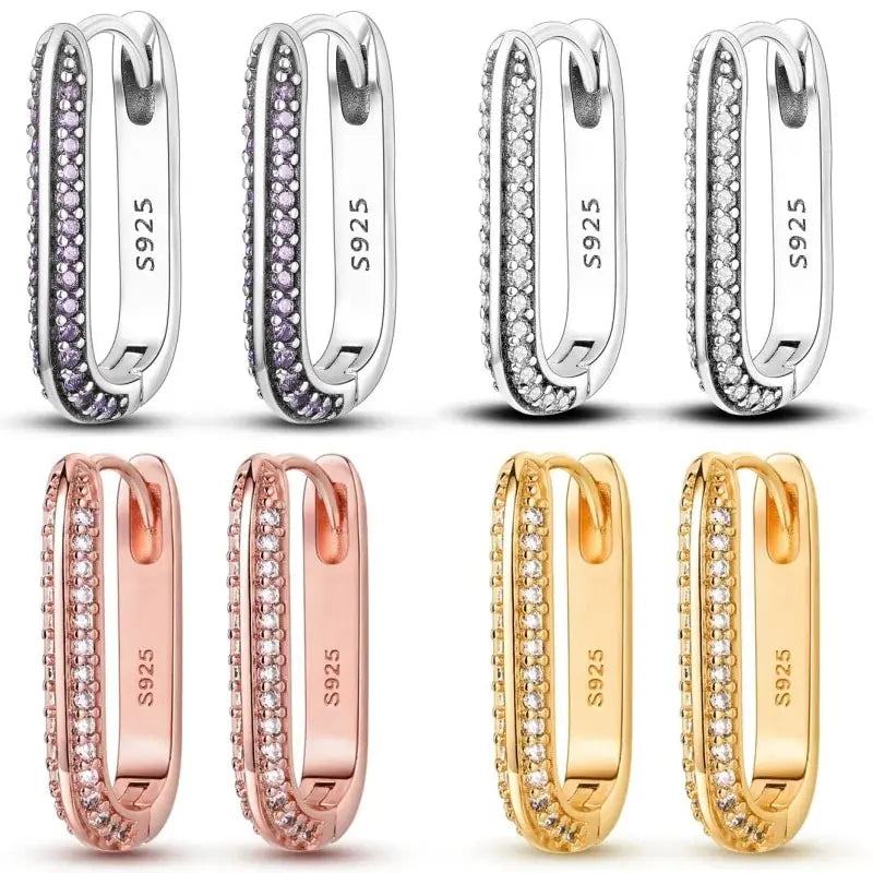 Sterling Silver Hoop/Huggie CZ Zircon Earrings Fine Jewelry