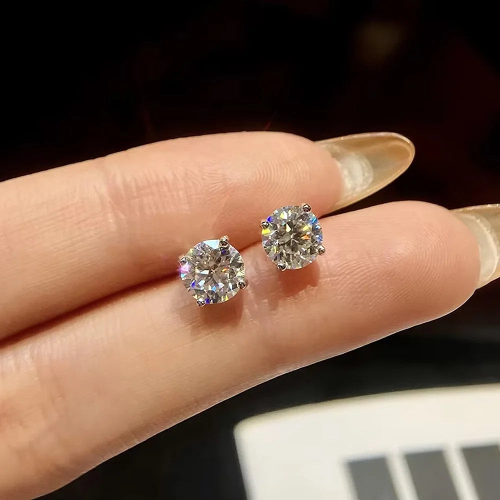 Moissanite Sterling Silver & Platinum Plated Stud Earrings