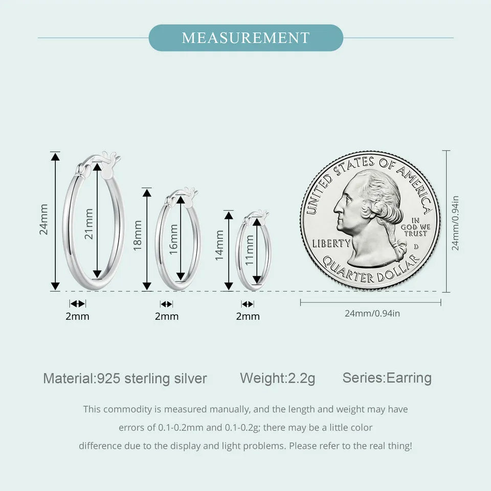 925 Sterling Silver Bold Classic Hoop Earrings, 14K White Gold Plated Standard Tube Earrings for Women