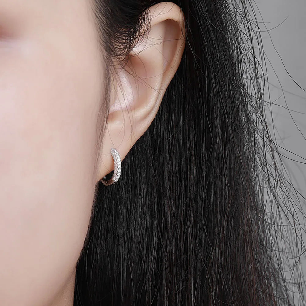 Moissanite Sterling Silver & Platinum Plated Hoop Earrings