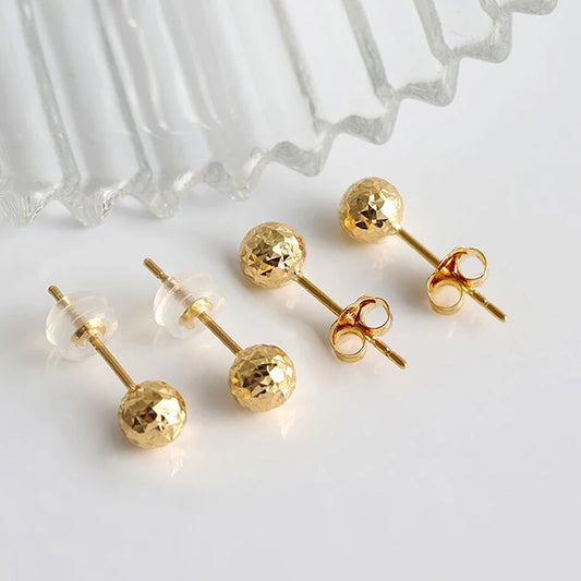 Real 18K Gold Ball Stud Earrings Pure Solid AU750 Gold Bead Earring for Women Gold Jewellery