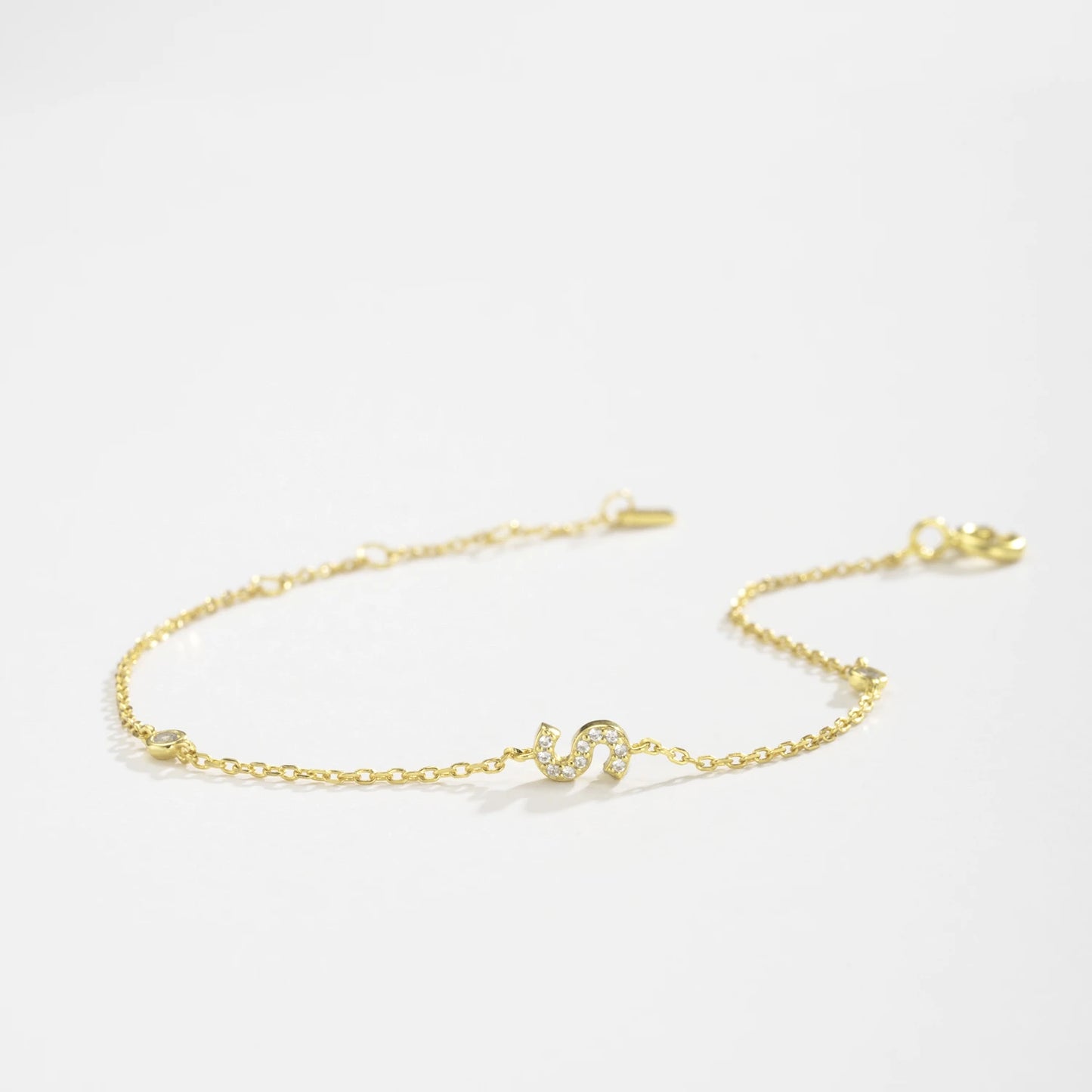 Sterling Silver Alphabet Monogram Letter A - Z Initial Charm Chain Bracelet