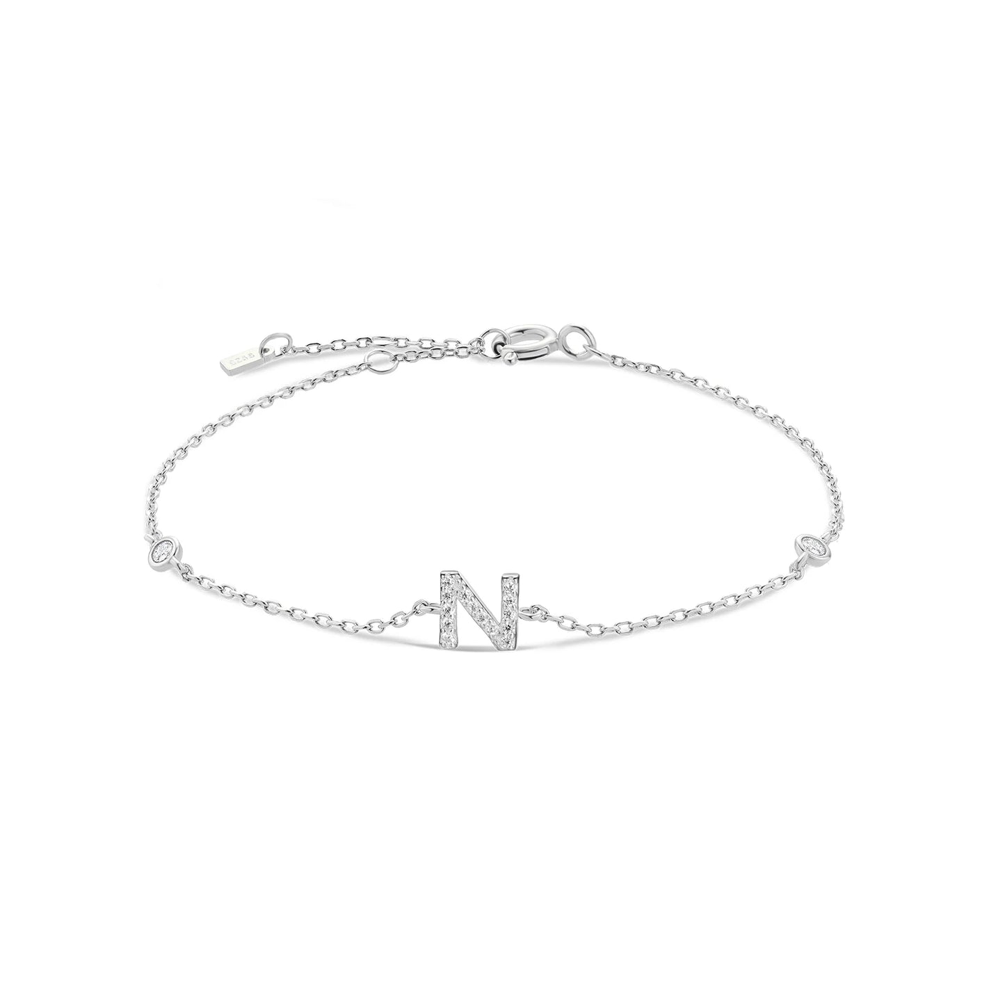 Sterling Silver Alphabet Monogram Letter A - Z Initial Charm Chain Bracelet
