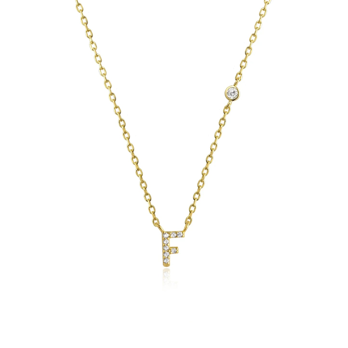 Sterling Silver Letters A- Z Zircon CZ Pendant Monogram Necklace