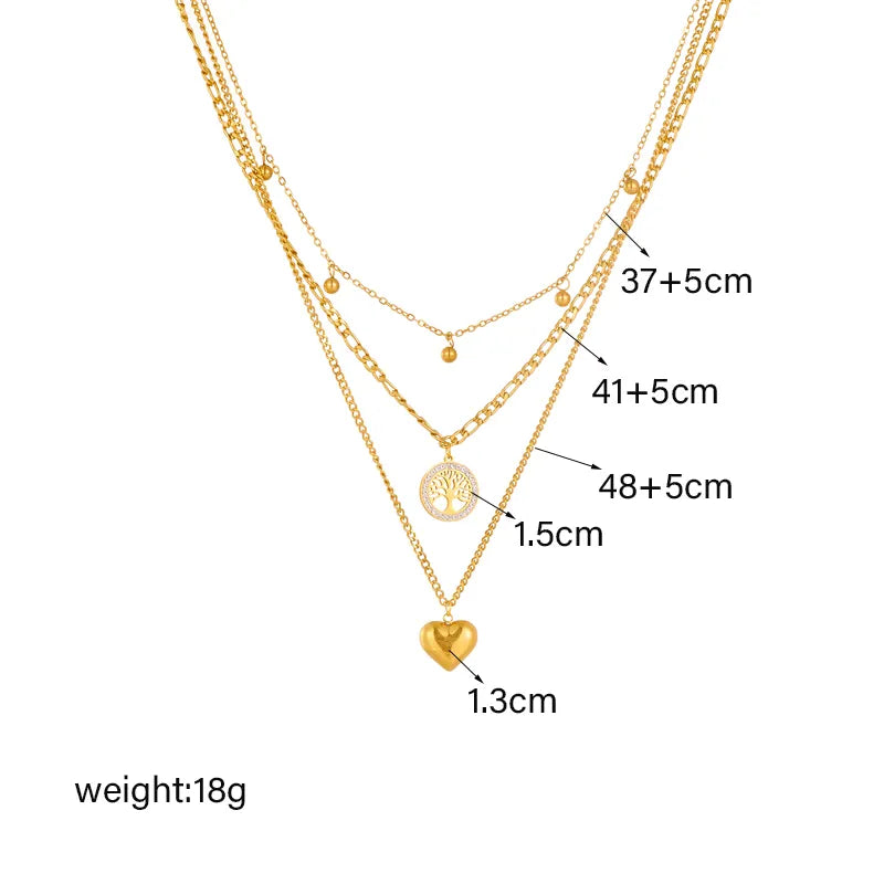 Stainless Steel Heart Tree Pendant Necklace Earrings For Women Girl Non-fading Chain Choker Jewelry Set