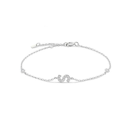 Sterling Silver Alphabet Monogram Letter A - Z Initial Charm Chain Bracelet