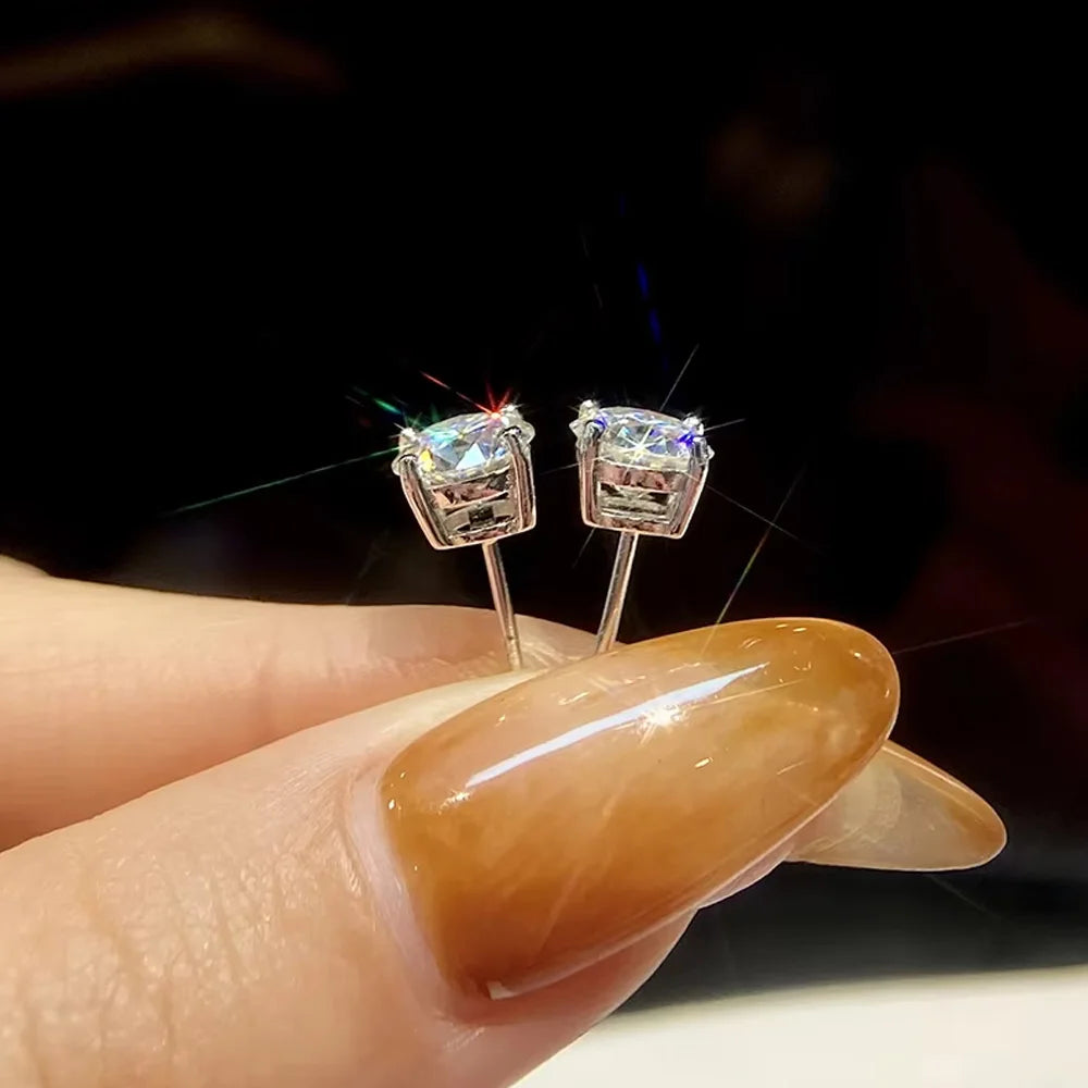 Moissanite Sterling Silver & Platinum Plated Stud Earrings