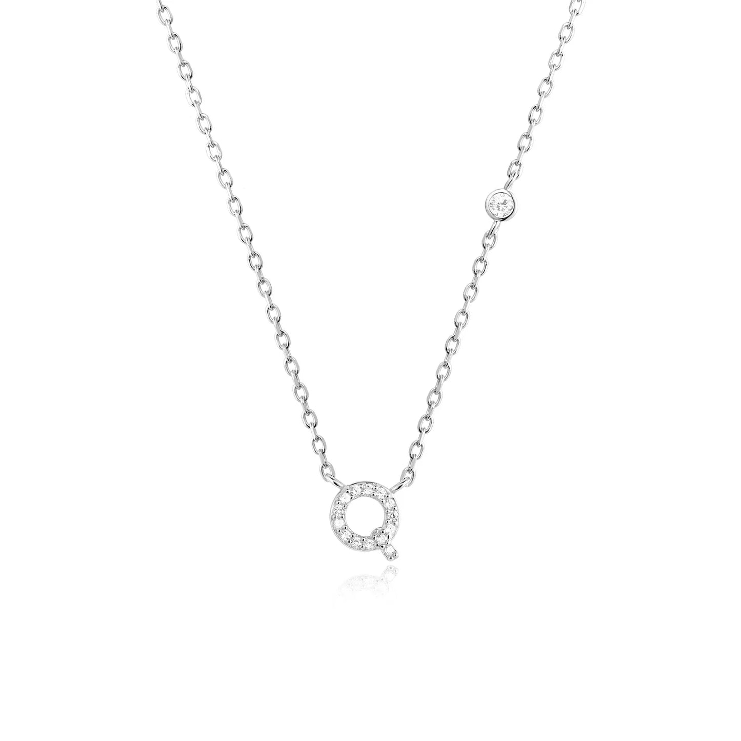 Sterling Silver Letters A- Z Zircon CZ Pendant Monogram Necklace