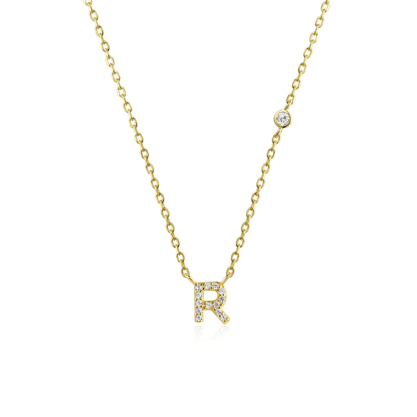 Sterling Silver Letters A- Z Zircon CZ Pendant Monogram Necklace
